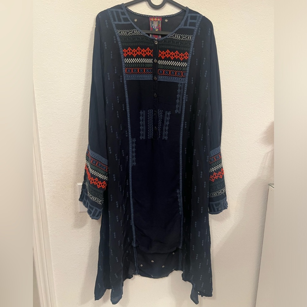 Johnny Was Sheer Embroidered  Dress
